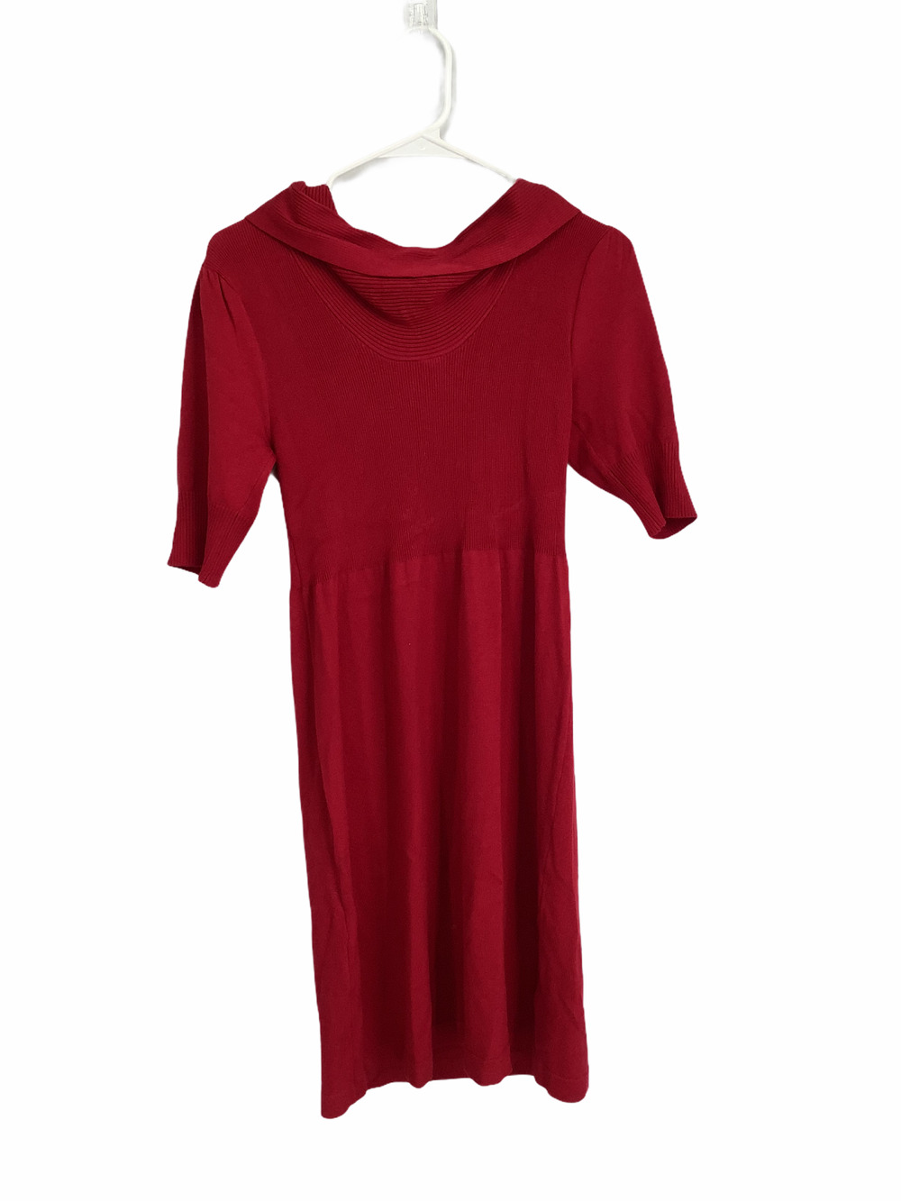 Red Cowl Neck Short Sleeve Mini Sweater Dress M